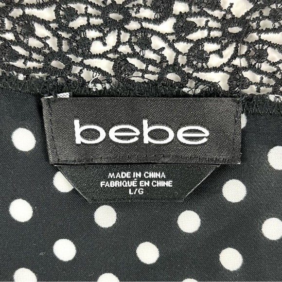Bebe Polka Dot Print & Lace Shoulder Top - Picture 5 of 7